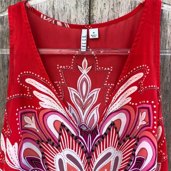 Elle Boho Flowy Floral Pattern Sleeveless Blouse Tank Medium - Picture 3 of 3
